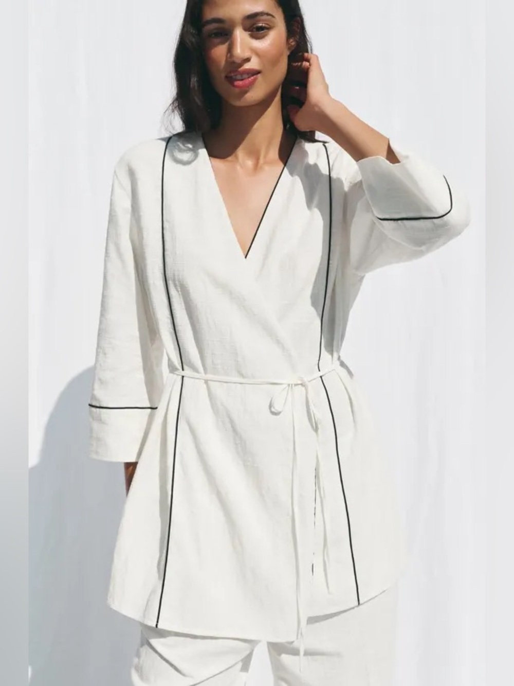 Zara Women’s White Wrap Kimono Kaftan Cotton Casual Jacket